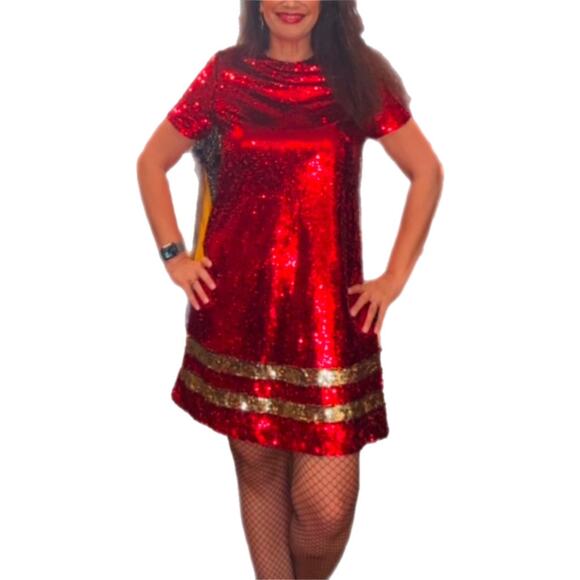 Vanilla Bay Red Sequin Mini Shift Dress Sz L - Picture 1 of 12